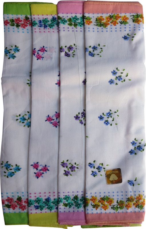 DCS Cotton Flower-printed Girls-women Hanky Handkerchief Pack of 4 multi Coloured (Size-29x31cm) Handkerchief(Pack of 4)