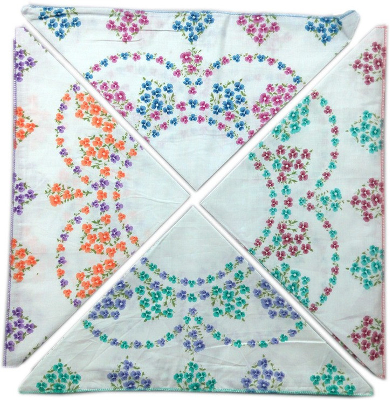 Blacksmith 100% Cotton Ladies Handkerchief Colorful Prints Handkerchief(Pack of 4)