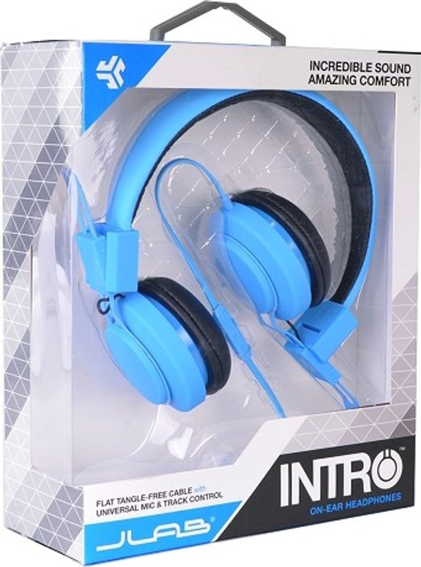 JLab INTRO Premium On-Ear Headphones with Universal Mic, Blue