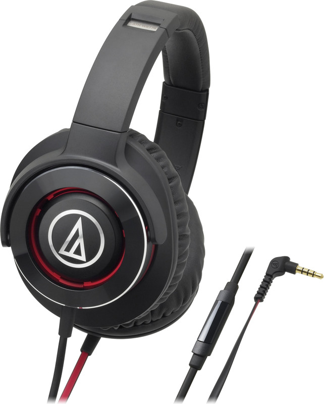 Audio Technica ATH-WS770iS BRD Wired Headset with Mic(Black Red, Over the Ear)