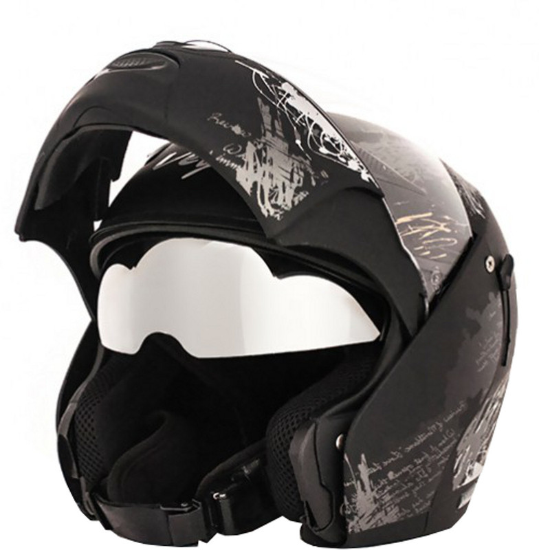 Vega Boolean Give Up Motorsports Helmet(Dull Black, Silver) Vega Boolean Give Up Motorsports Helmet(Dull Black, Silver)
