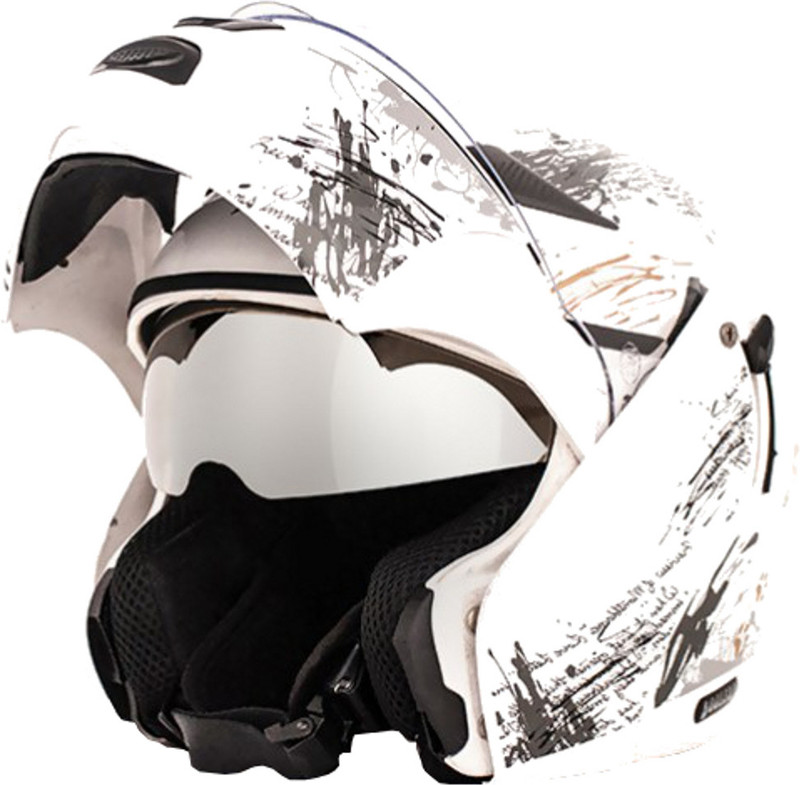 Vega Boolean Give Up Motorsports Helmet(Silver, White) Vega Boolean Give Up Motorsports Helmet(Silver, White)