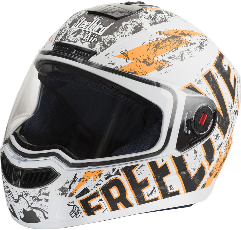 Steelbird SBA-Free Live Matte White & Orange Motorbike Helmet(Multicolor) Steelbird SBA-Free Live Matte White & Orange Motorbike Helmet(Multicolor)