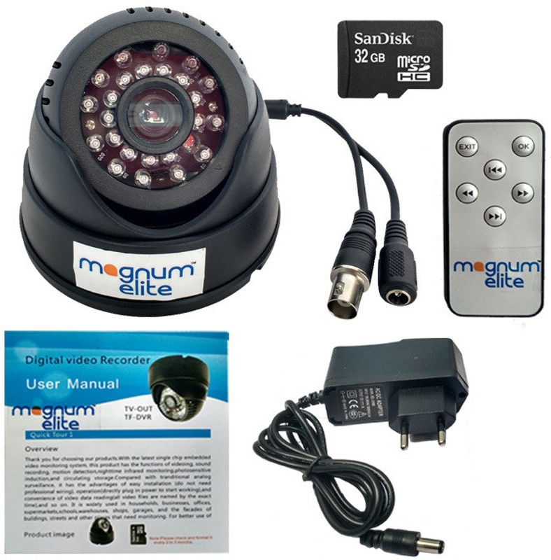 magnum elite 24 IR Night Vision Dome CCTV Camera (BNC) Inbuilt DVR With Memory Card Slot Recording (32GB SANDISK Memory Card included) Security Camera