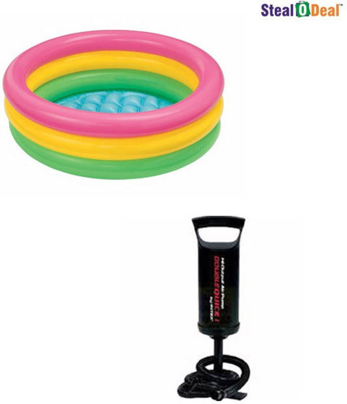 INTEX Stealodeal 3 Feet Kids Bath Water Tub With Air Pump Inflatable Swimming Pool(Multicolor)