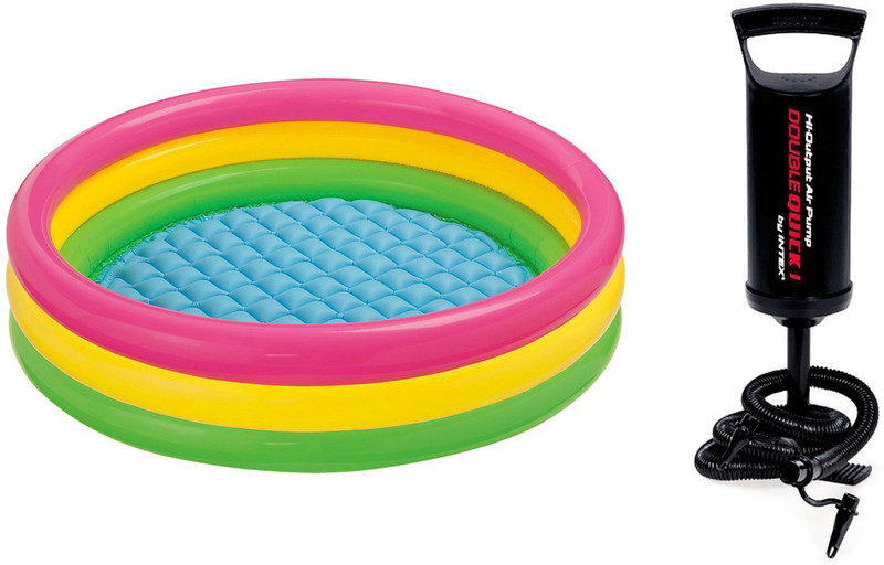 INTEX Hand Air Pump With 3ft Round Glow Baby Inflatable Swimming Pool(Multi-Color)