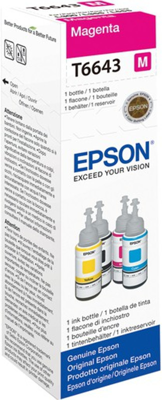Epson Epson Original Refill Ink T6643 For L100 / L110 / L120 / L200 / L210 / L300 / L350 / L355 / L550 / L555 - 70 ML Ink Single Color Ink(Magenta) RS.200 (86.00% Off) - Flipkart