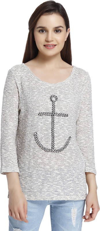 Only Casual 3/4 Sleeve Embroidered Women White, Grey Top
