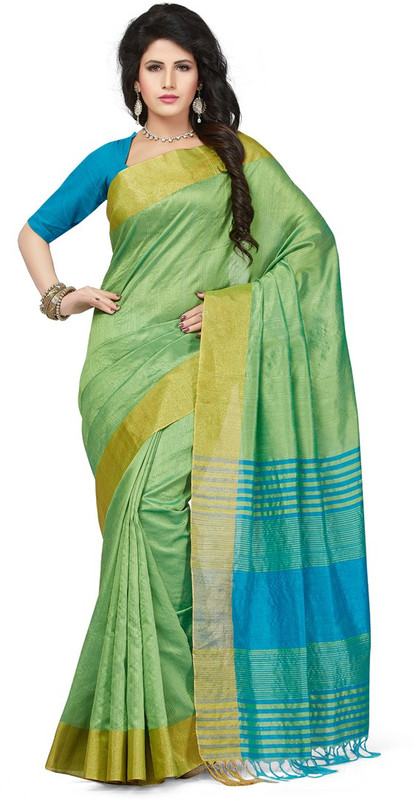 Rani Saahiba Striped Bhagalpuri Dupion Silk, Art Silk Saree(Green, Blue)