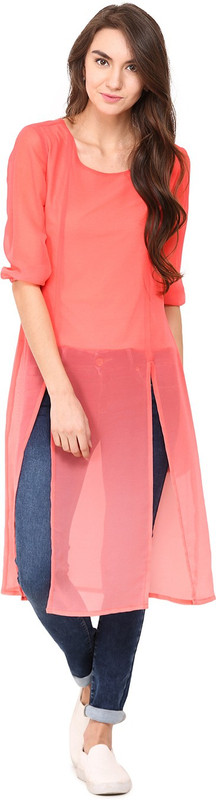 Trend Arrest Party 3/4 Sleeve Solid Women Pink Top