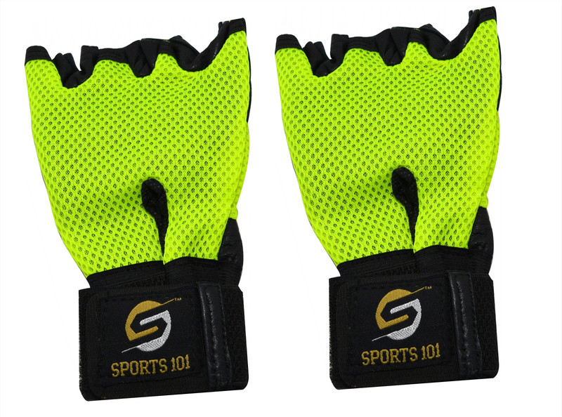 Sports 101 Warrior Leather with Wrist Support Gym & Fitness Gloves (Free Size, Green, Black)