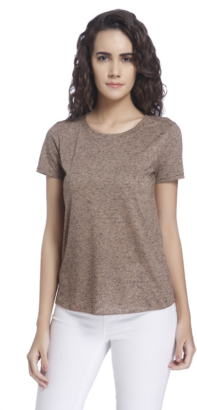Vero Moda Solid Women Round Neck Brown T-Shirt
