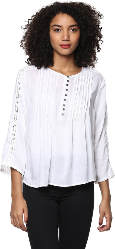 Harpa Casual 3/4 Sleeve Solid Women White Top