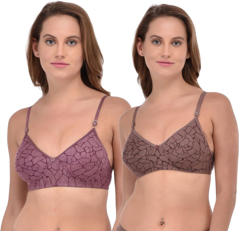 Fabme Printed Padded Women T-Shirt Heavily Padded Bra(Brown, Maroon)