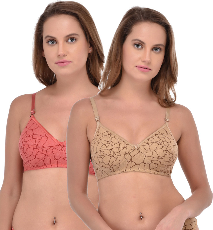 Fabme Printed Padded Women T-Shirt Heavily Padded Bra(Red, Brown)