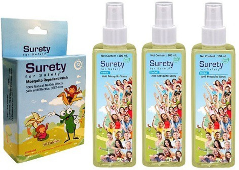 Surety for Safety Anti Mosquito Spray (100ml) (Pack of 3) + Mosquito Repellent Patch 50(Pack of 4)