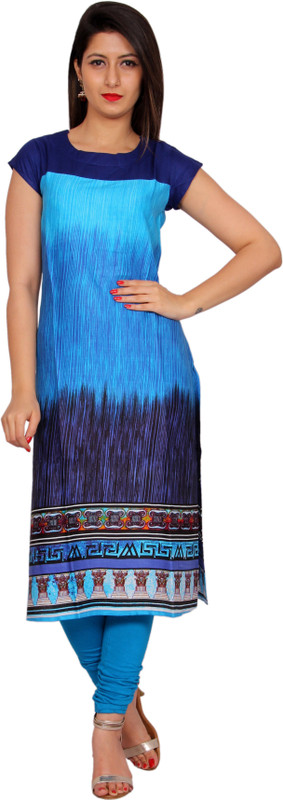 Merry Fashion Women Printed Straight Kurta(Blue)