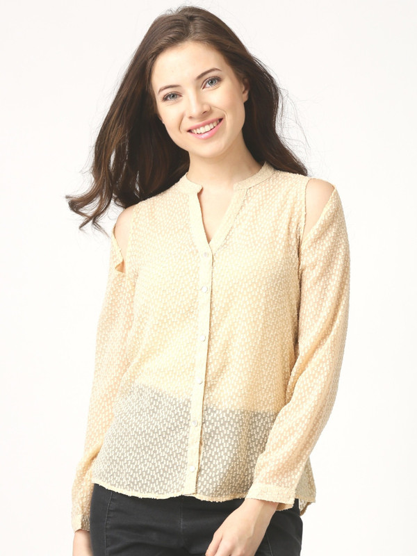 Marie Claire Women Printed Casual Beige Shirt