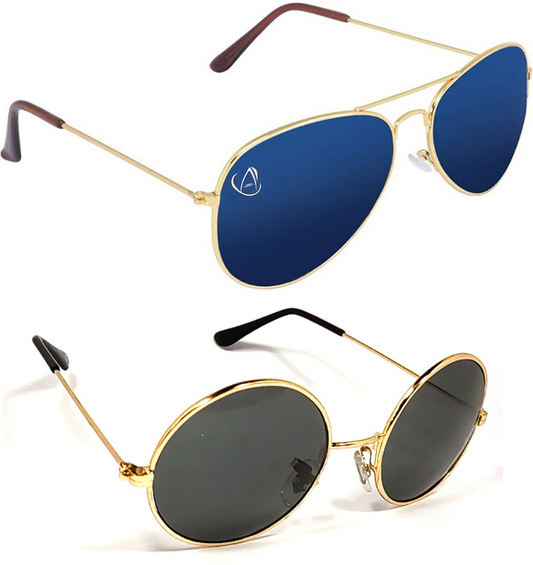 Aventus Aviator, Round Sunglasses(Blue, Black)