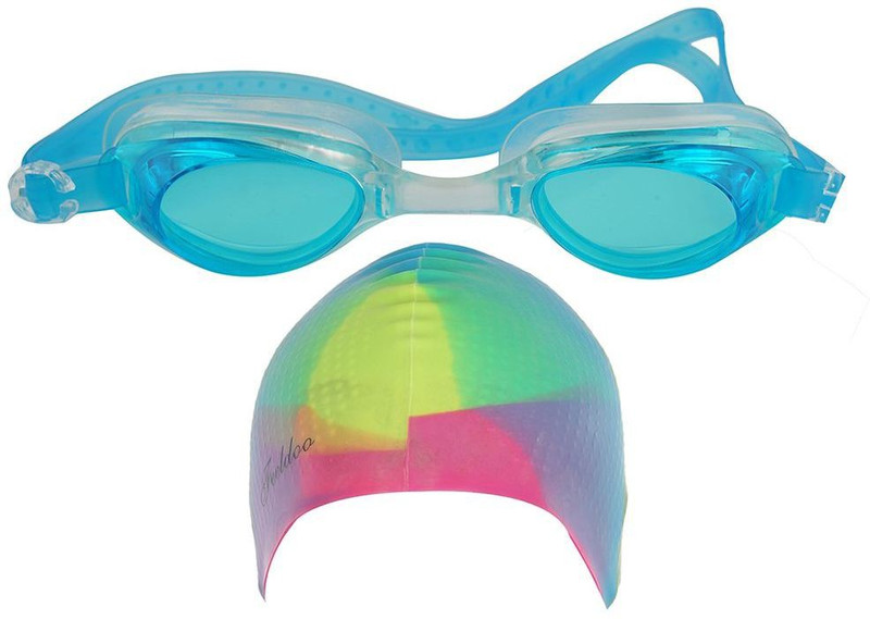 Aarushi Unisex Silicon Swimming Cap and Swimming Goggle Swimming Cap(Blue, Pack of 2)