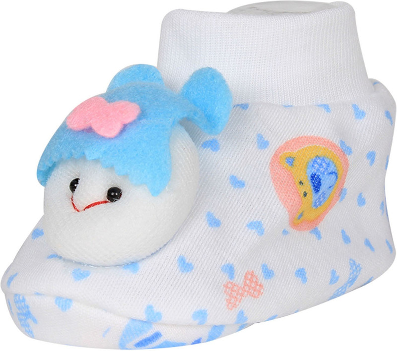 Ole Baby Cute Faces Plush Soft Organic Cotton 3d Ole Toons Booties 0-9 Months Booties(Toe to Heel Length - 10 cm, White)