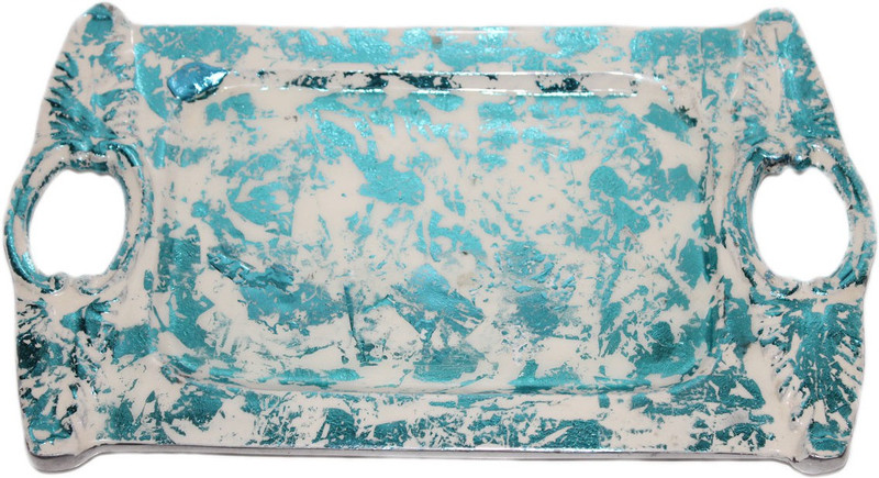 sarvsiddhi Desgner Serving tray - Blue/Cream Aluminium Decorative Platter(Beige, Blue)