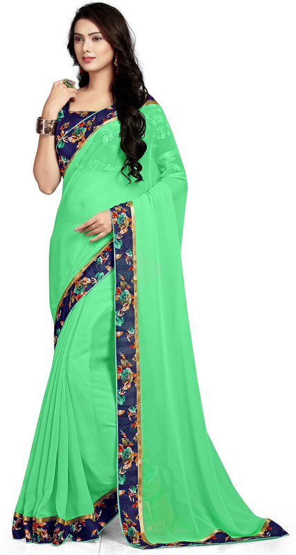 googlee Solid Bollywood Poly Georgette, Cotton Linen Blend Saree(Multicolor)