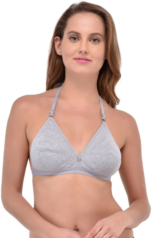 Fabme Crossback, Haleterneck, Double Layer Women T-Shirt Non Padded Bra(Grey)