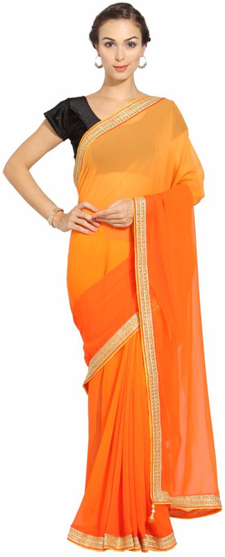 Suvastram Embellished Fashion Poly Georgette Saree(Orange)