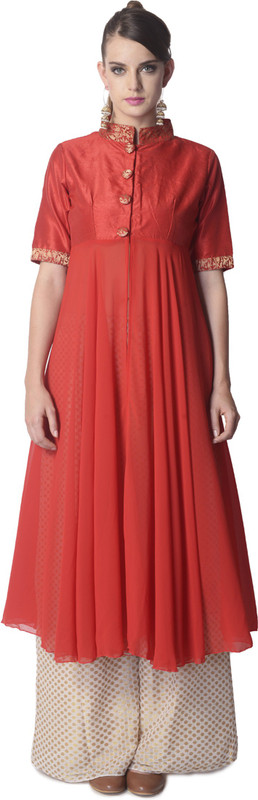 D&S Women Solid Straight Kurta(Red)