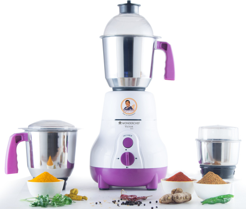 Wonderchef Victor Slim 600 W Mixer Grinder(Purple, White, 3 Jars)