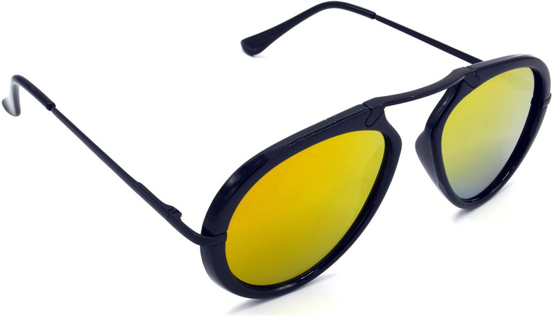 Hrinkar Wrap-around, Aviator Sunglasses(Golden)