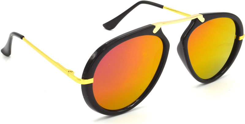Hrinkar Wrap-around, Aviator Sunglasses(Golden, Pink)