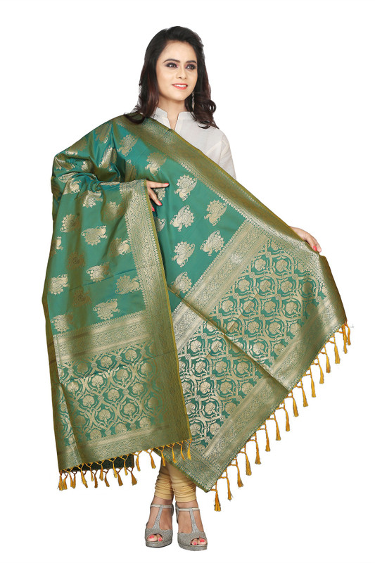 Style U Tussar Silk, Cotton Blend Embellished, Woven Women Dupatta