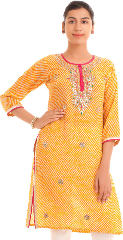 Naksh Jaipur Casual Embroidered Women Kurti(Yellow)