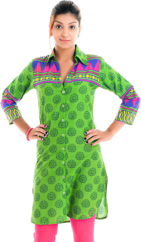 Naksh Jaipur Wedding Paisley Women Kurti(Green)