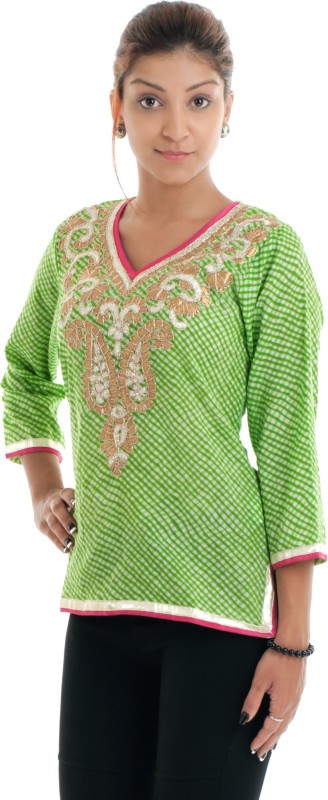 Naksh Jaipur Women Embroidered Straight Kurta(Green)