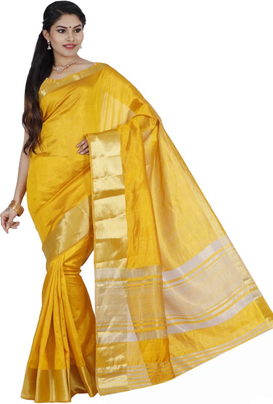 Rightshape Solid Mysore Handloom Tussar Silk Saree(Gold)