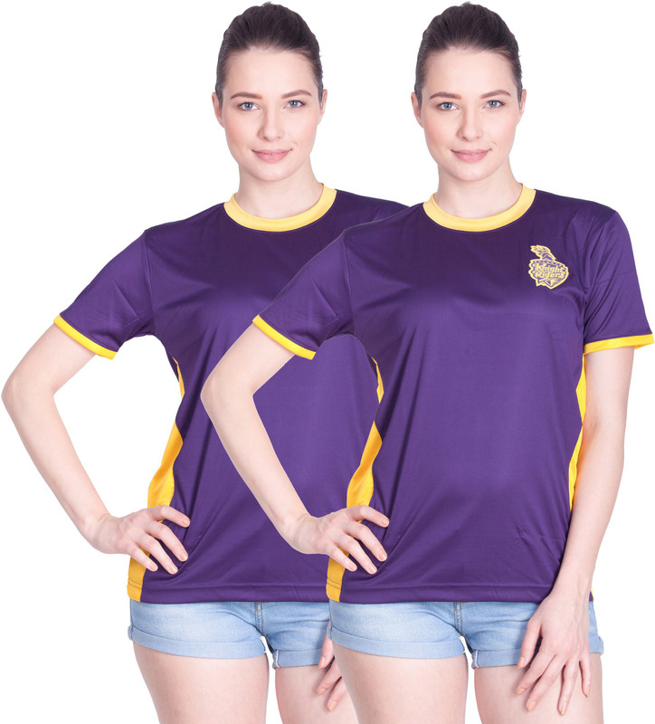 Kolkata Knight Riders Solid Women Round Neck Purple T-Shirt(Pack of 2)
