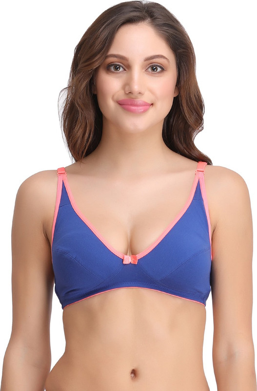 Clovia byClovia Cotton Non-Padded Non-Wired Bra Women Plunge Non Padded Bra(Blue)