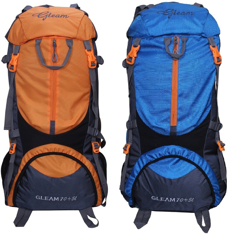 Gleam 0109 Climate Proof Mountain Trekking / Campaign / Backpack 75 ltr Orange & Sky Blue with Rain Cover set of 2 Rucksack - 75 L(Multicolor)