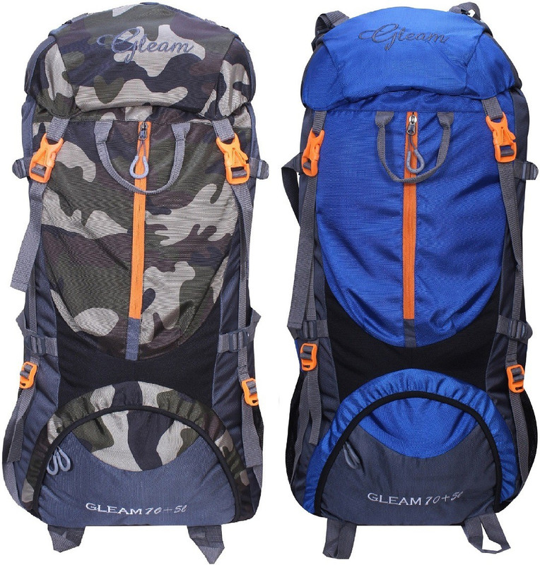 Gleam 0109 Climate Proof Mountain Trekking / Campaign / Backpack 75 ltr Camouflage & Royal Blue with Rain Cover set of 2 Rucksack - 75 L(Multicolor)