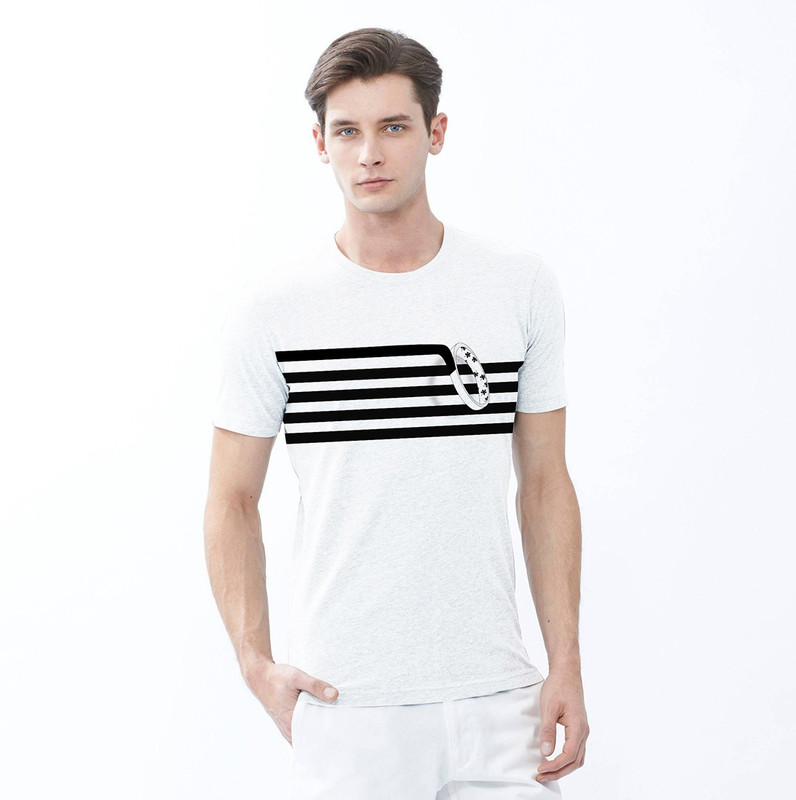 COLLGIATESTORE Striped Men Round Neck White T-Shirt