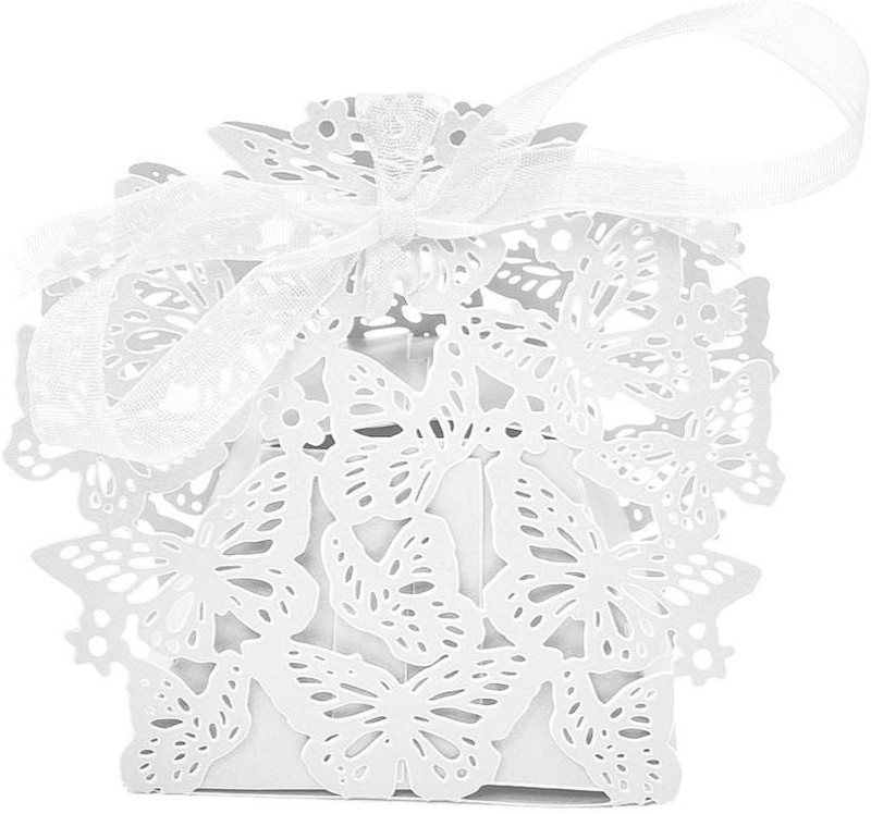 Futaba White Butterfly Wedding Candy Box with Ribbon - Pack of Ten - White - 150 g Futaba White Butterfly Wedding Candy Box with Ribbon - Pack of Ten - White - 150 g