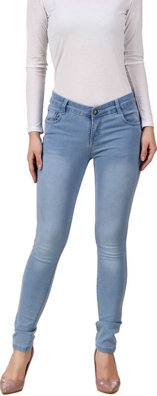 Purple Feather Skinny Women Light Blue Jeans
