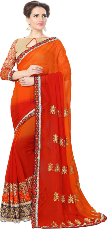 onlinefayda Embroidered Fashion Poly Georgette Saree(Multicolor)