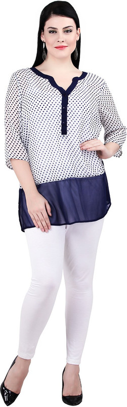 Qurvii Casual 3/4 Sleeve Polka Print Women Dark Blue Top