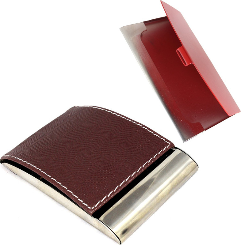 Stealodeal |Combo of 2|Unisex Top Brown Leather Coated With Red Steel 15 Card Holder(Set of 2, Brown, Red)