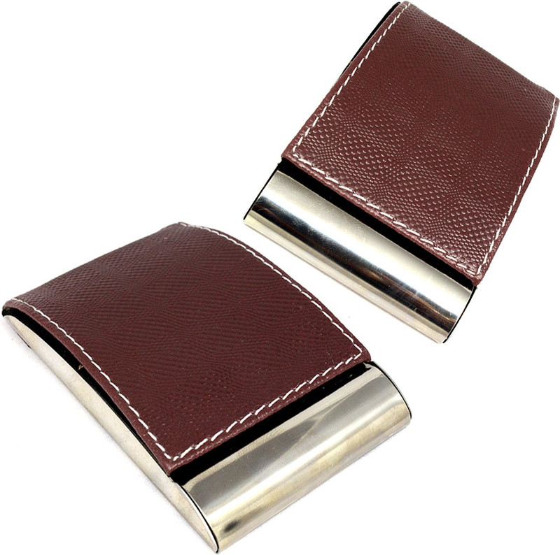 Stealodeal Unisex Top Brown Leather 2pc Coated Steel 15 Card Holder(Set of 2, Brown)