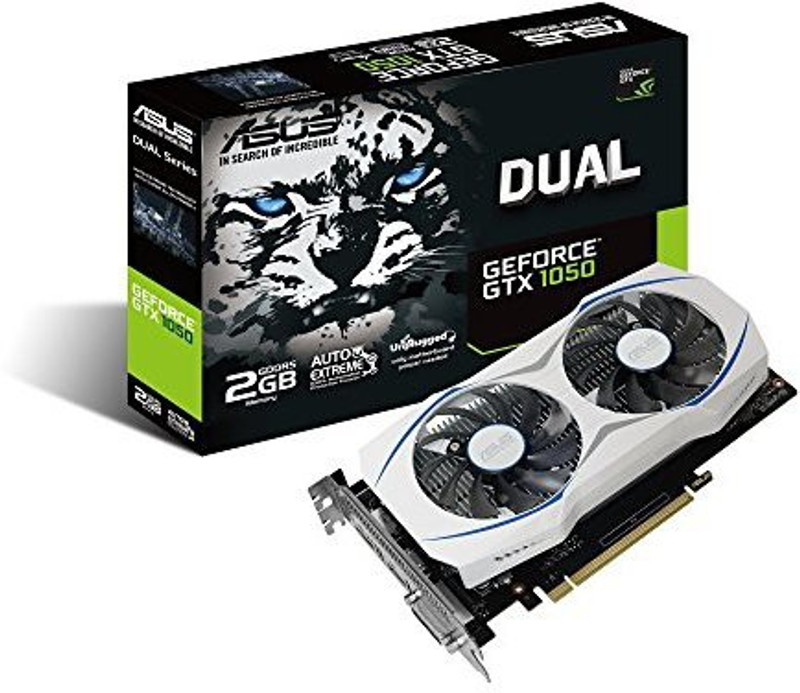 Asus NVIDIA ASUS Geforce GTX 1050 O2GB Dual-Fan Edition DVI-D HDMI DP 1.4 Gaming Graphics Card (DUAL-GTX1050-O2G) Graphic Cards 2 GB GDDR5 Graphics Card(White, Black)